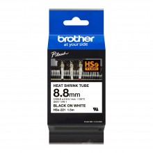 Brother HSe-221 Genuine Heat Shrink Tube, 8.8mm Black on White