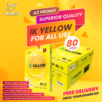  IK YELLOW A3 Paper 80GSM 500'sheet (x50reams)