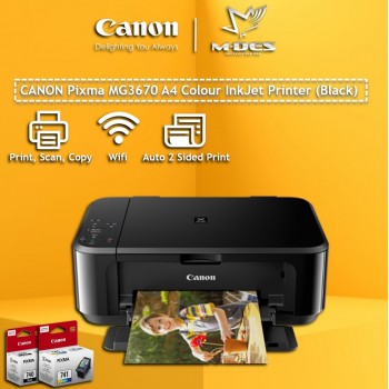 Canon Pixma MG3670 A4 Colour Inkjet Printer (Black)